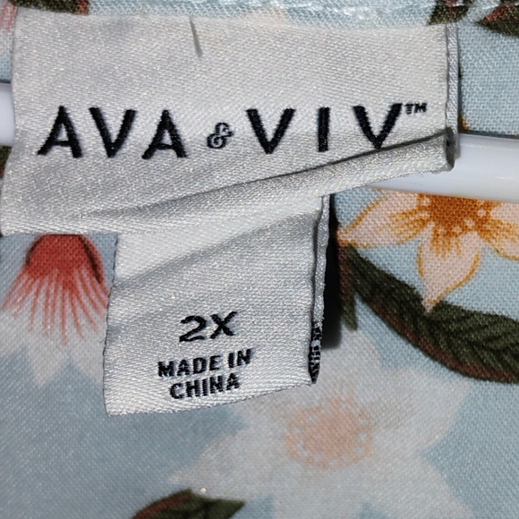 Women's AVA and VIV Baby Blue/Green Floral Print Sleeveless Summer Midi Dress 2X - Picture 6 of 15